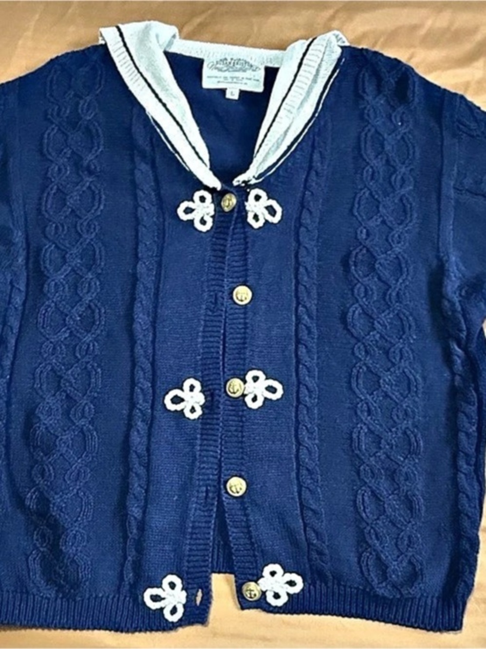 Vintage 1995 Susan Bristol Nautical Sailor Collar Cardigan L